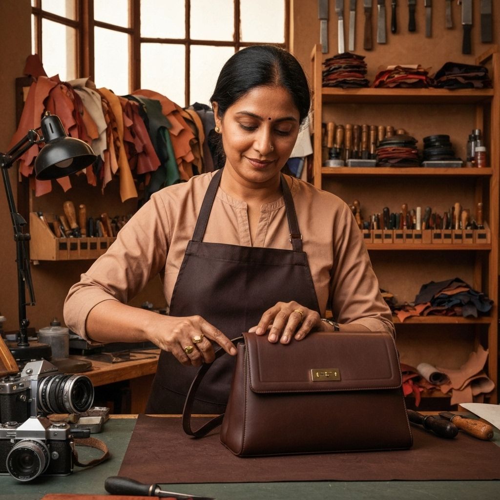 Luxury bag repair craftswoman at work